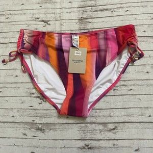 Amoena 71550 Women's Sunrise Swim Bottoms Purple Orange Striped Size 8 US Ruched
